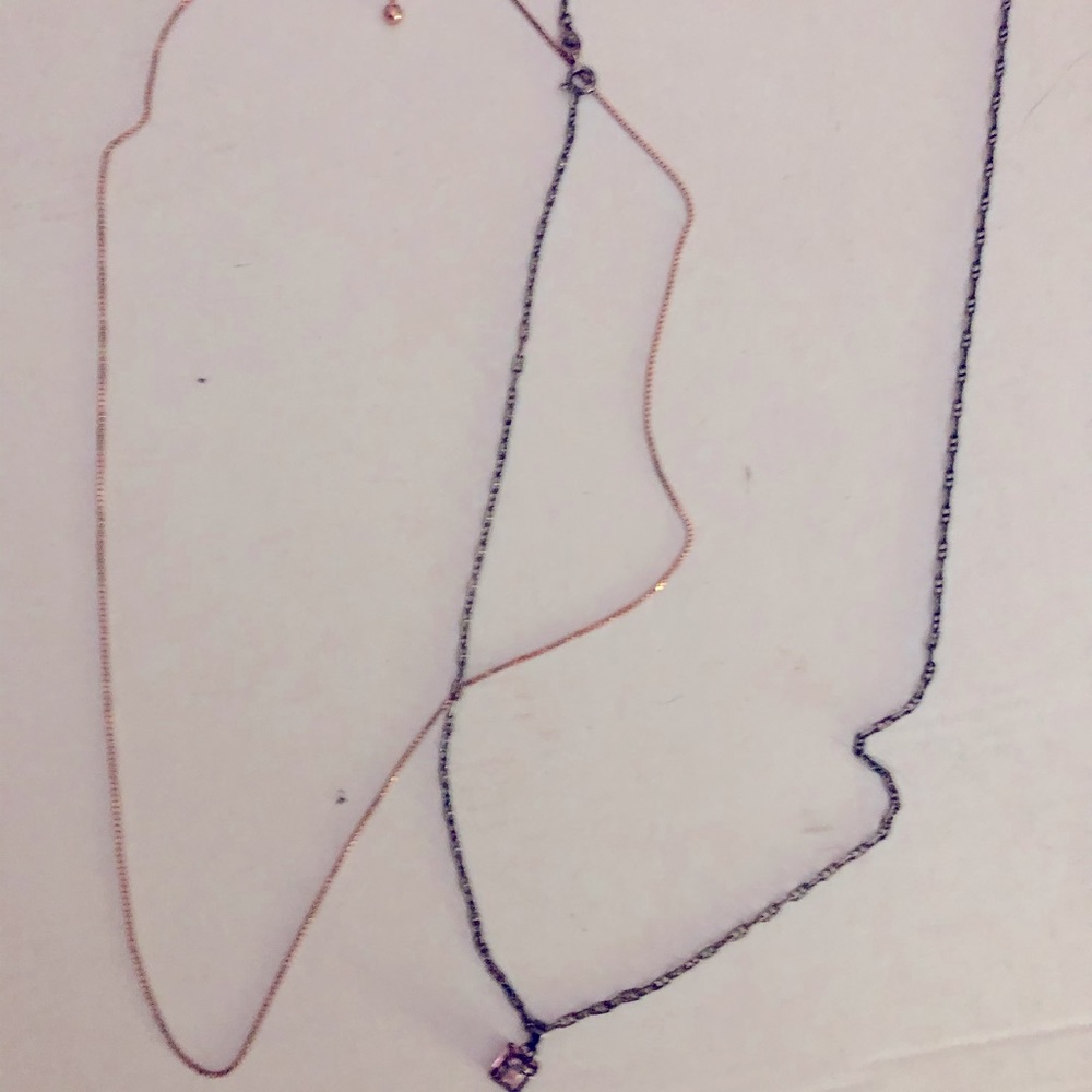 Get Both Silver Necklaces With Silver Pink Pendant Incased .....All Stamped 925